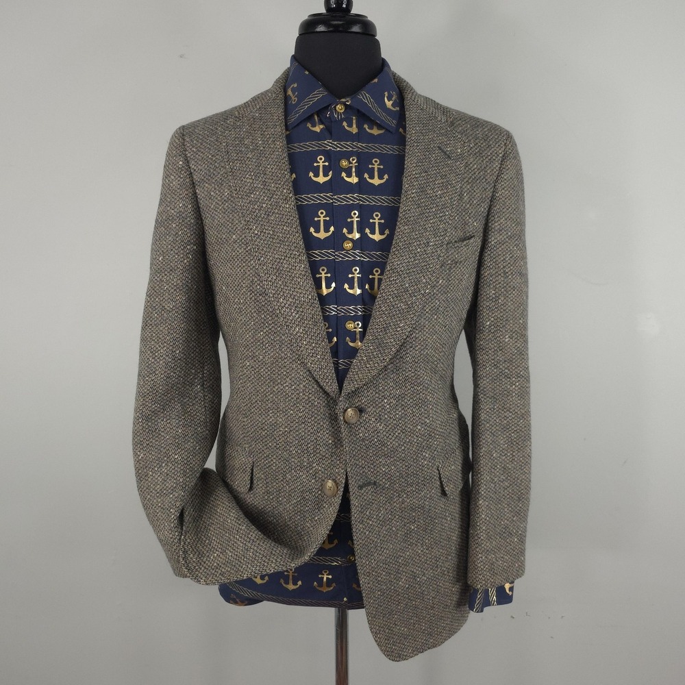 Vintage DAKS Blazer Mens 40 Brown Herringbone Tweed 2 Button Sport Coat Jacket